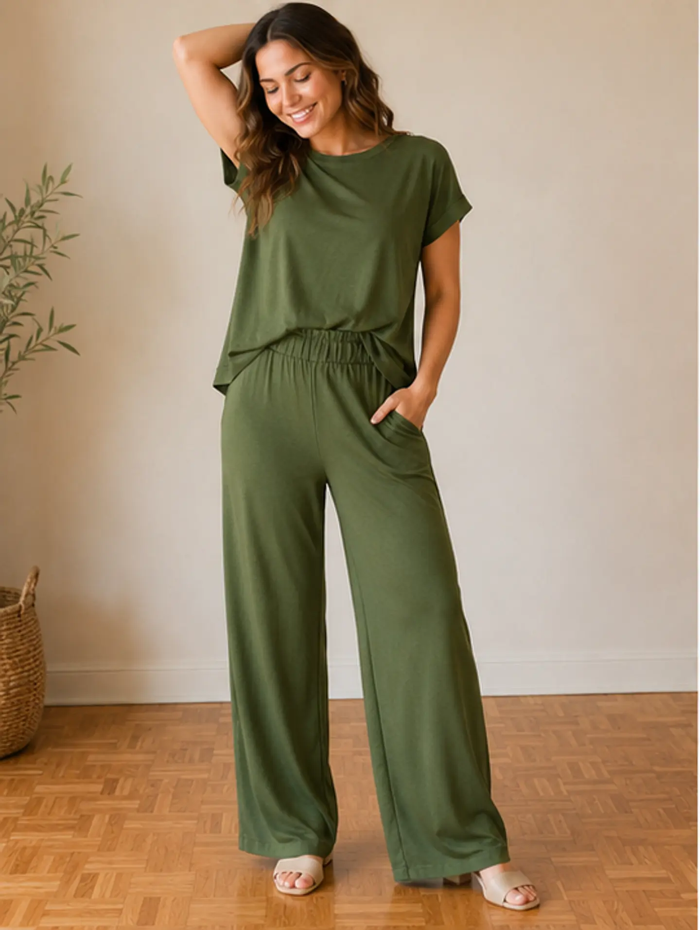 Conjunto Greta Mujer Viscosa Verde Musgo 2