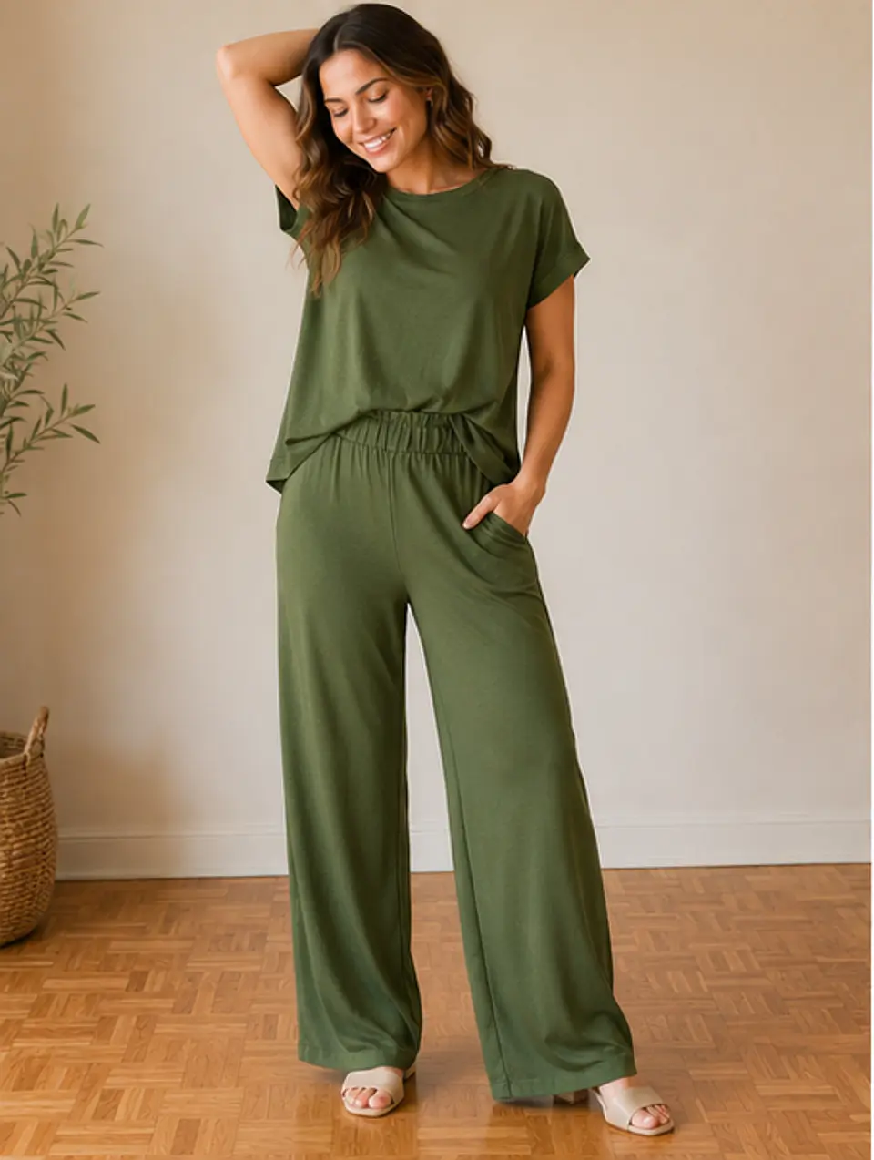 Conjunto Greta Mujer Viscosa Verde Musgo 2