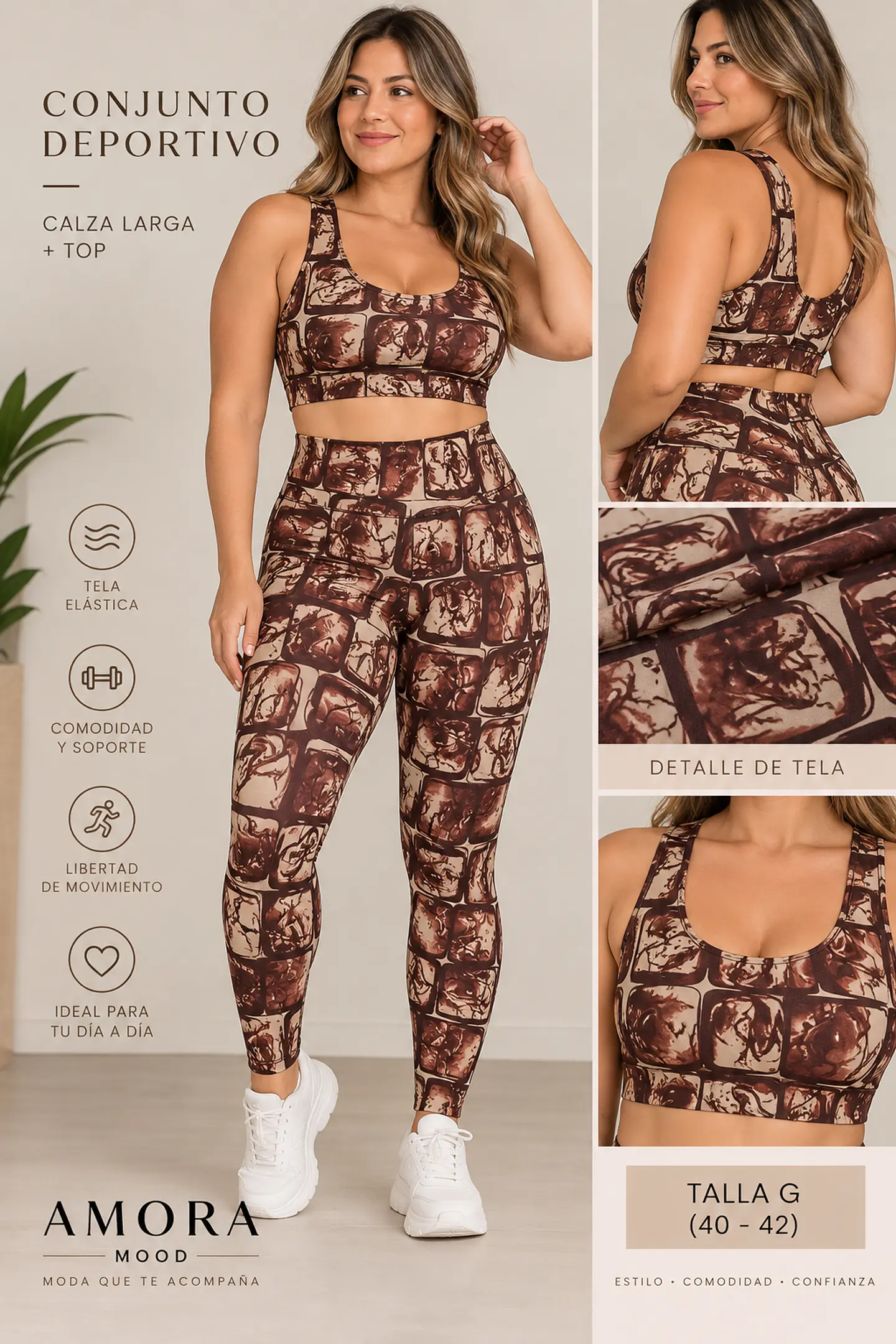 Conjunto Deportivo Café Estampado 2