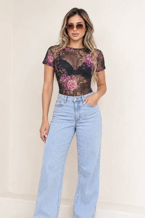 🖤 Body Mujer Reluc Transparencia Floral