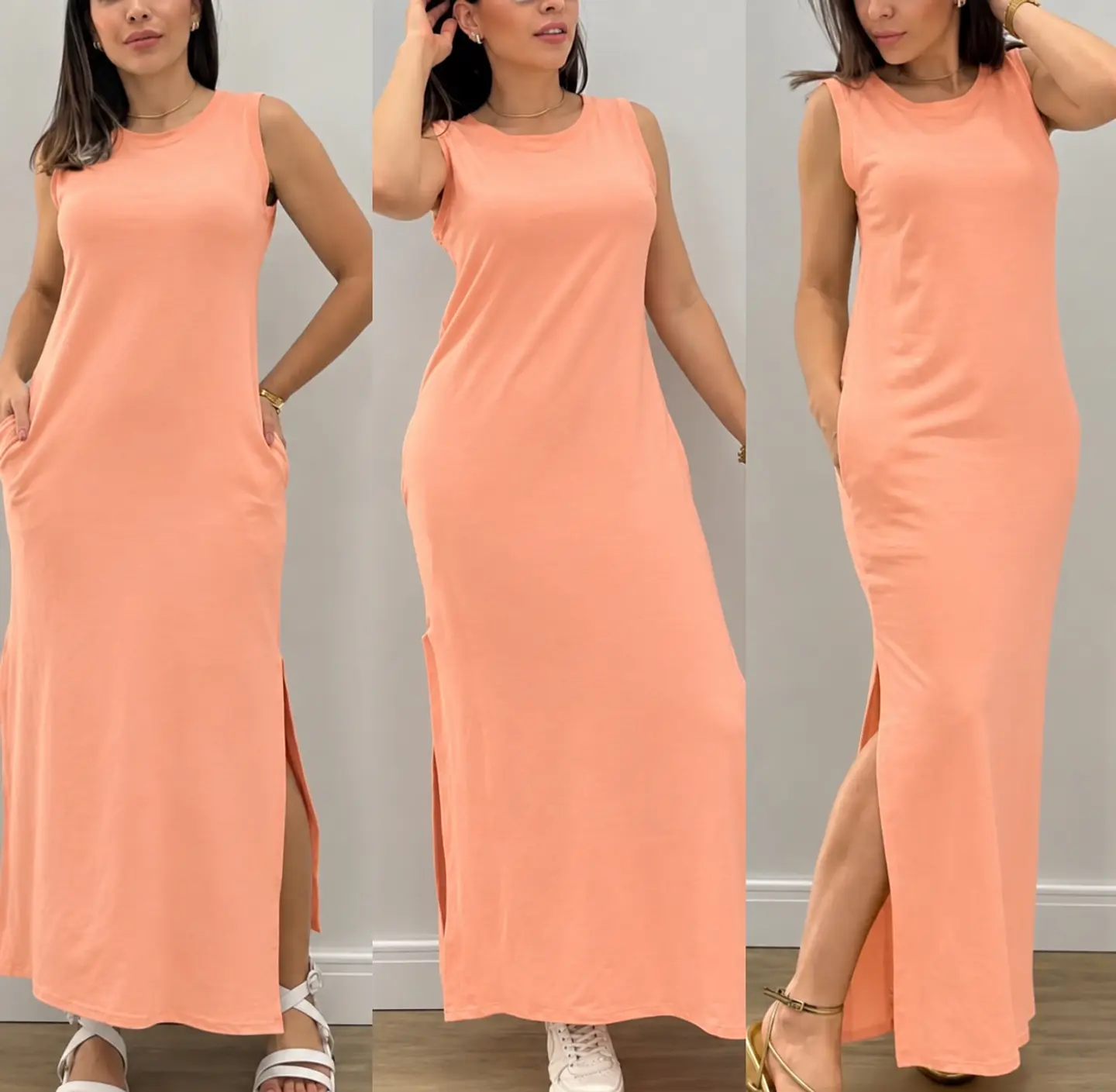 Vestido Gabriela Largo sin Mangas con Aberturas Laterales 1