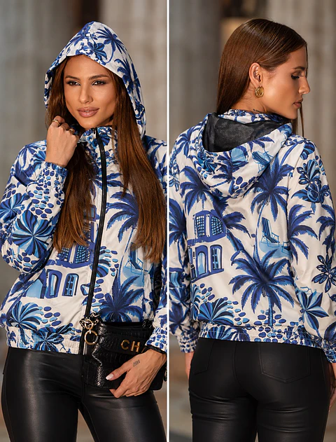 Cortaviento Mujer Estampado con Capucha y Bolsillos | Talla Única