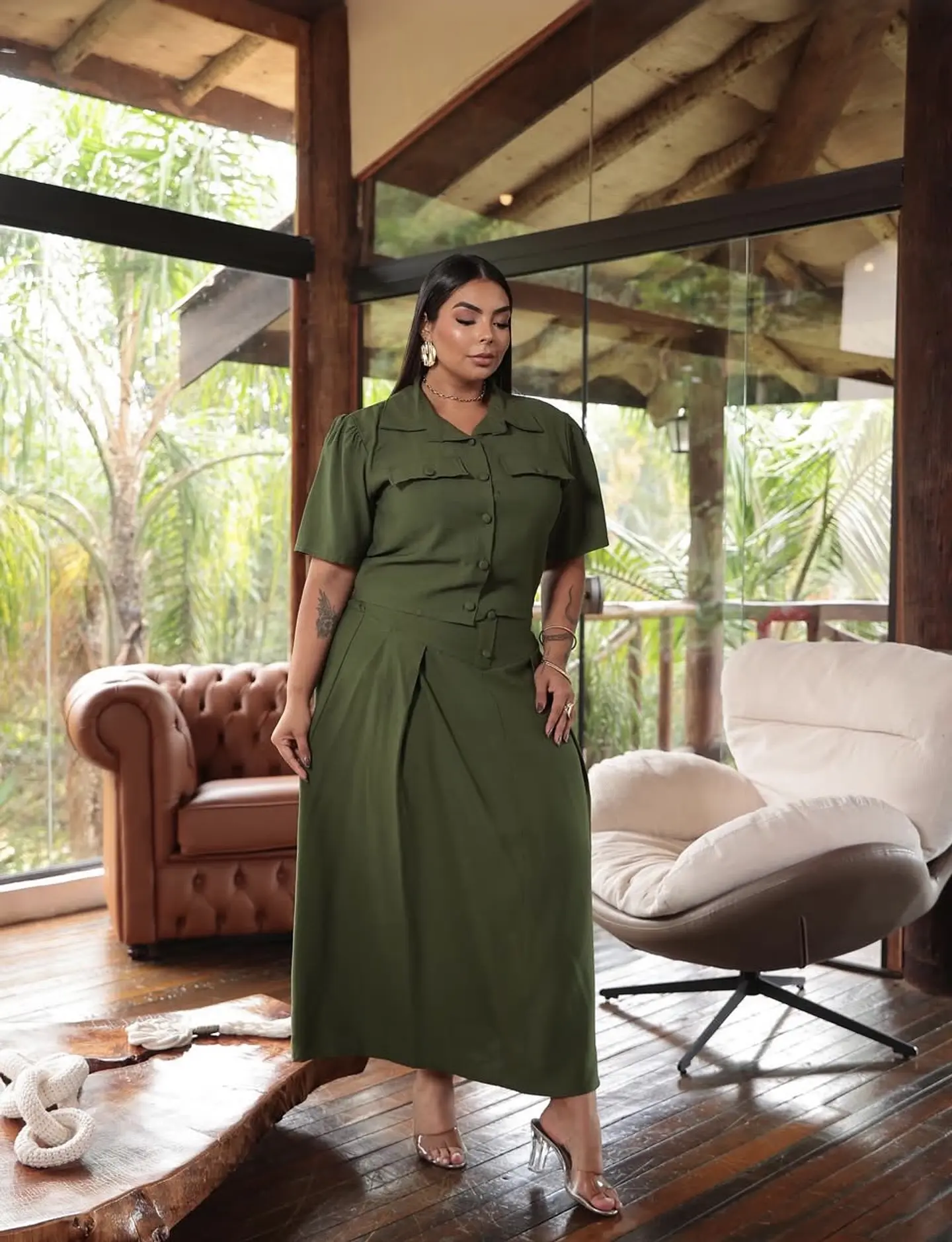 Conjunto Oliva  Blusa y Falda | Talla Única 1
