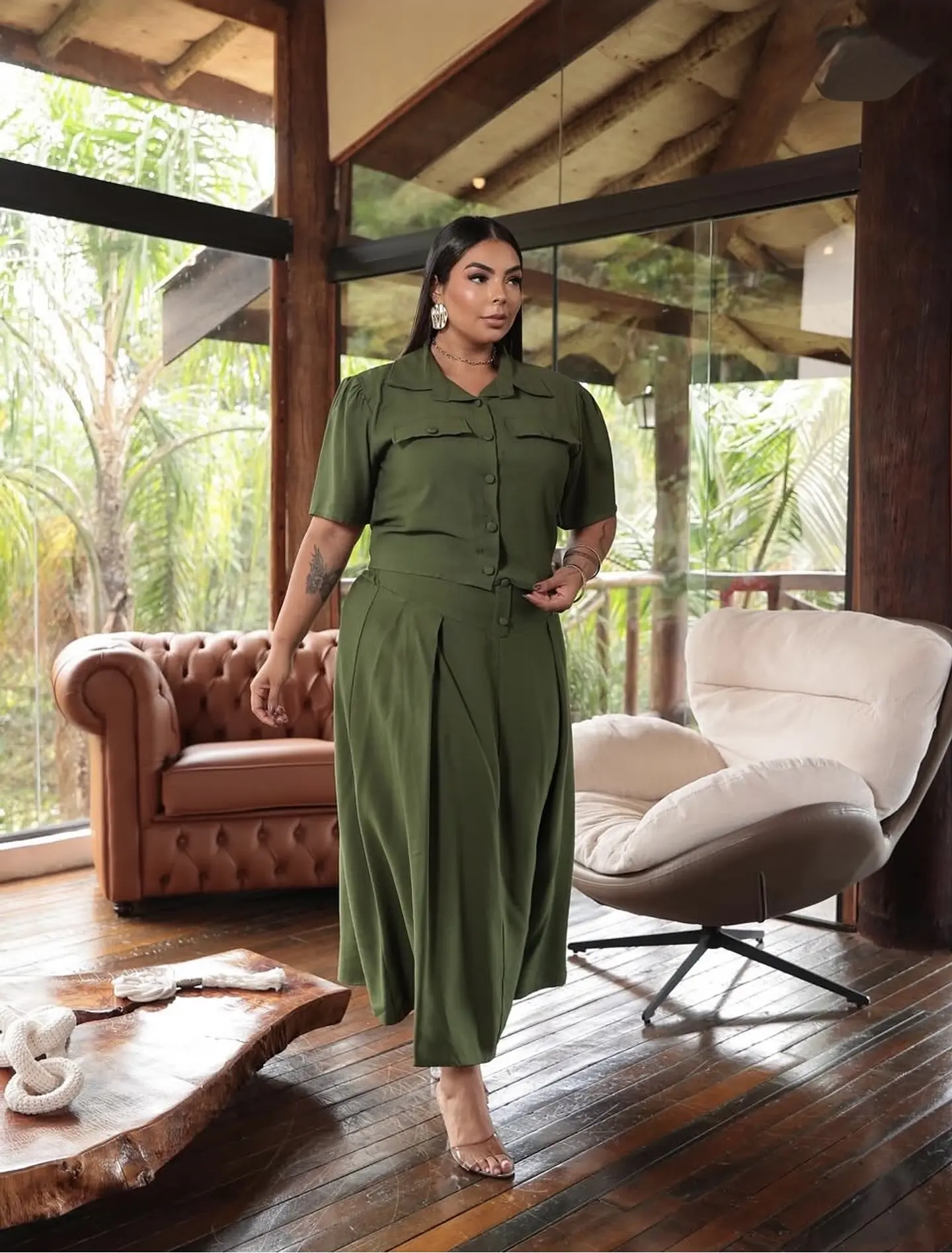 Conjunto Oliva  Blusa y Falda | Talla Única 3