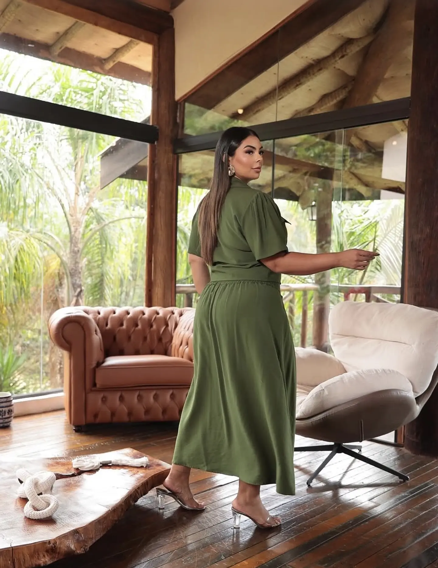 Conjunto Oliva  Blusa y Falda | Talla Única 4