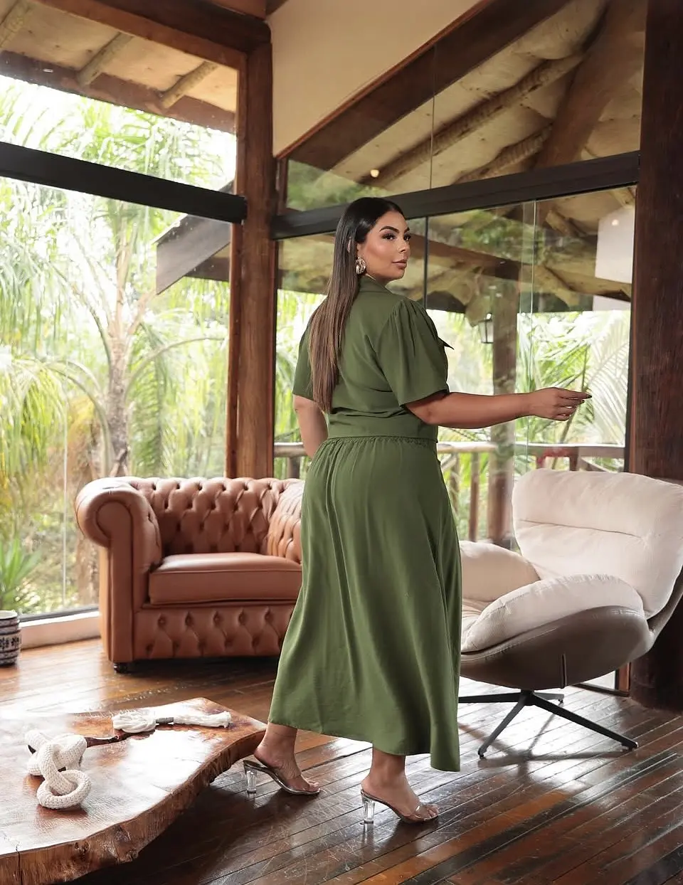 Conjunto Oliva  Blusa y Falda | Talla Única 4