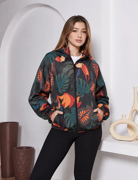 Cortaviento Tucán Estampado Tropical con Bolsillos | Talla Única