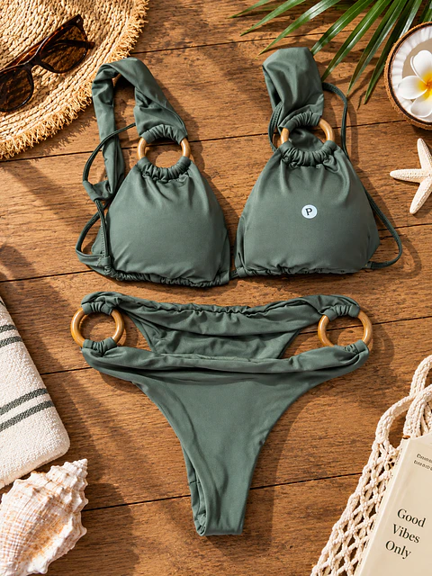 Bikini Mujer Amora Verde Salvia con Argollas | Talla P (S)