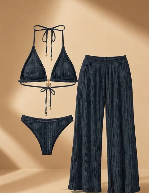 Trío Mujer Amora Negro | Bikini y Pantalón | Talla P (S)