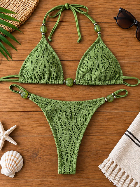 Trío Amora Mujer Verde Musgo | Bikini y Pantalón | Talla M