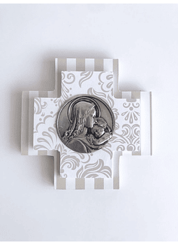 Cruz doble fondo Virgen con Niño 14x14