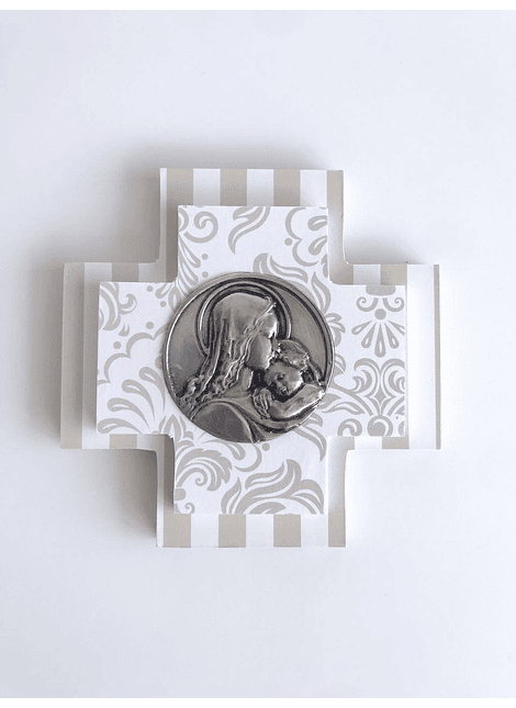 Cruz doble fondo Virgen con Niño 14x14