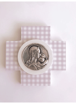 Cruz  Estampada Virgen con Niño 14x14