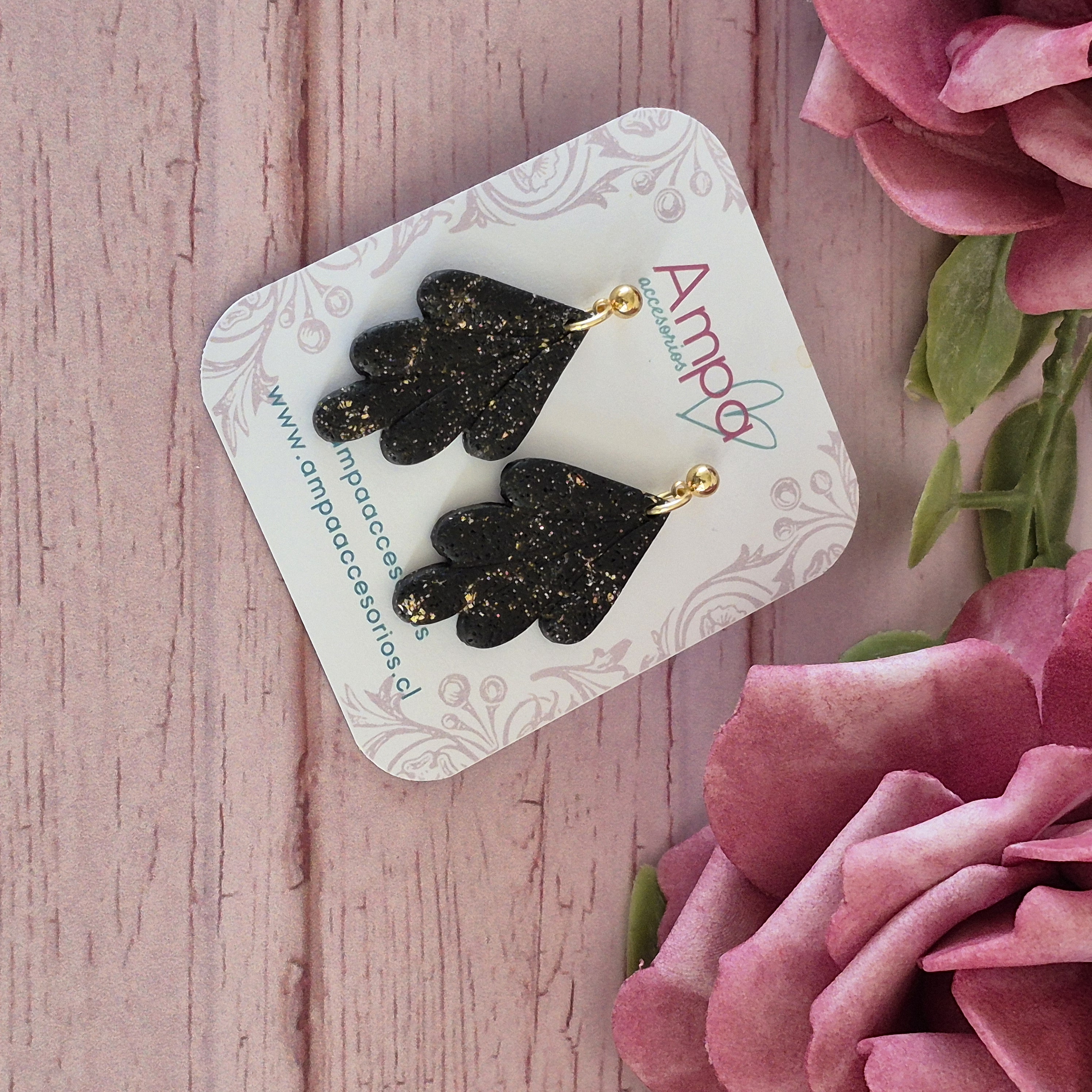 AROS ABANICO NEGRO DORADO