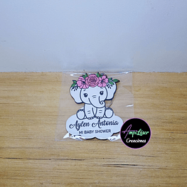 Llavero baby shower elefante flores pack 12 unidades