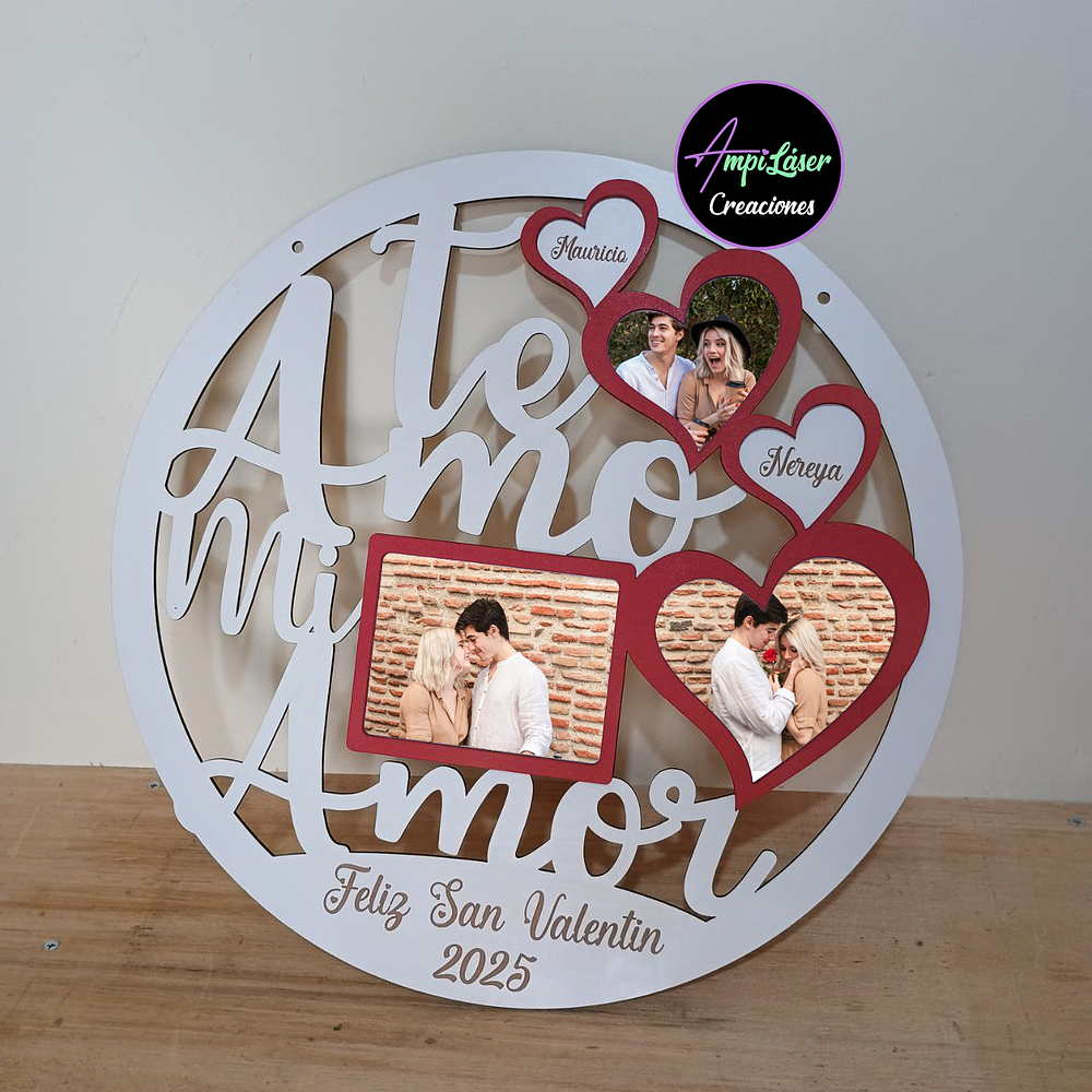 Porta fotos circular te amo mi amor personalizado san valentín