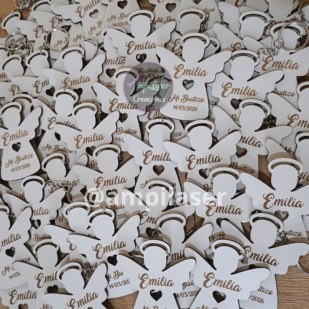 Llavero bautizo grabado 12 unidades ángel