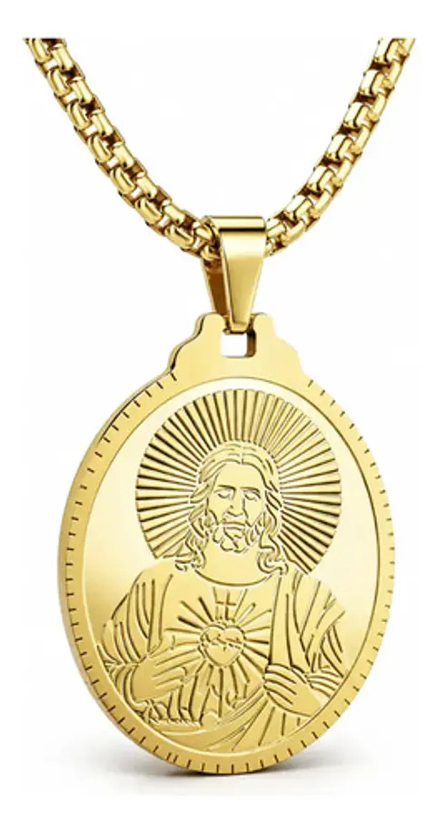 Collar De Acero Para Hombre Mujer Dije Jesús Sagrado Corazón