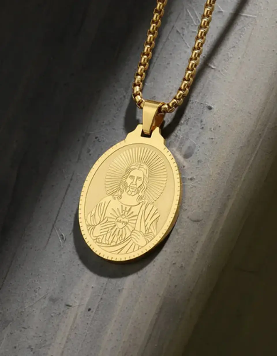 Collar De Acero Para Hombre Mujer Dije Jesús Sagrado Corazón 2