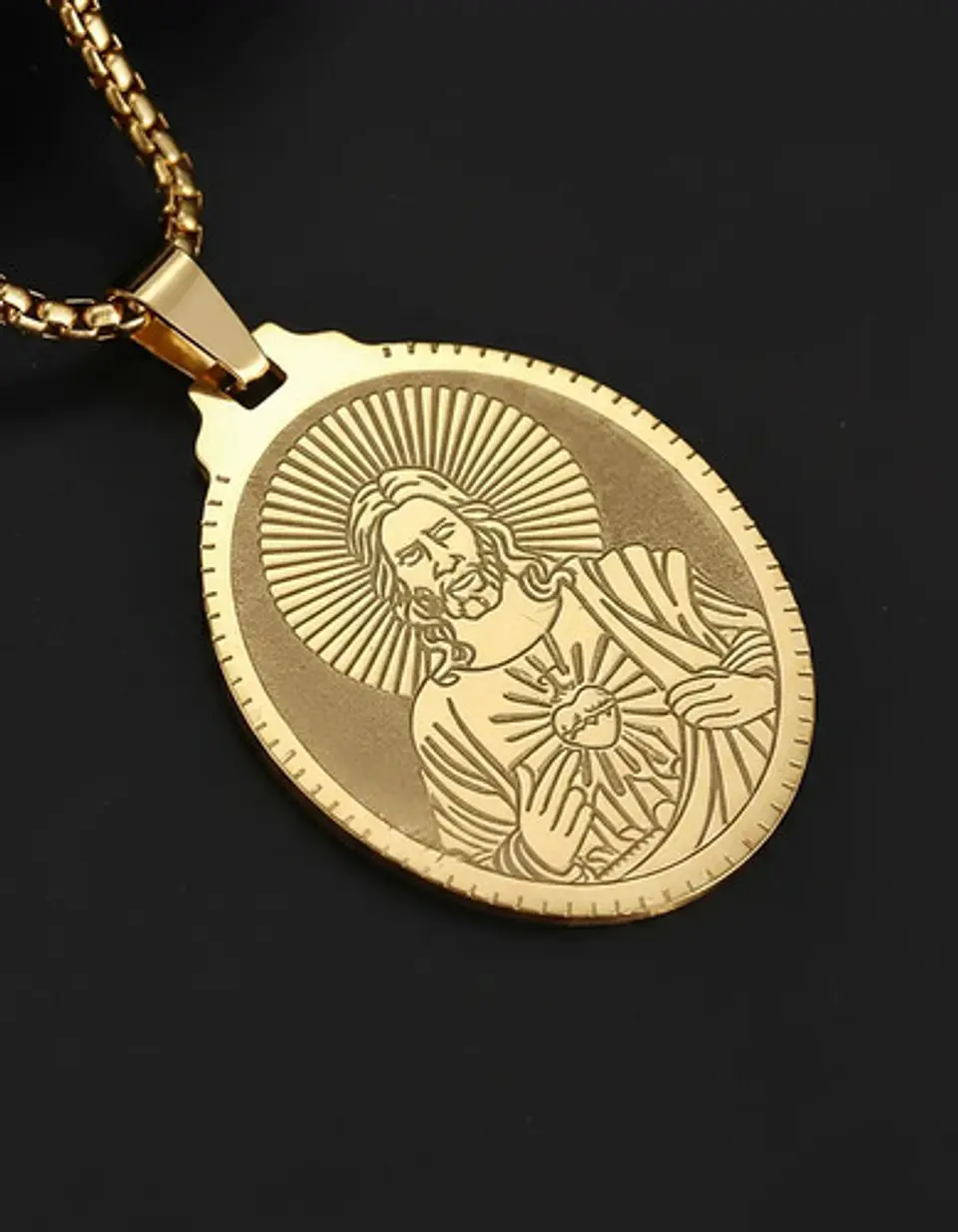 Collar De Acero Para Hombre Mujer Dije Jesús Sagrado Corazón 4