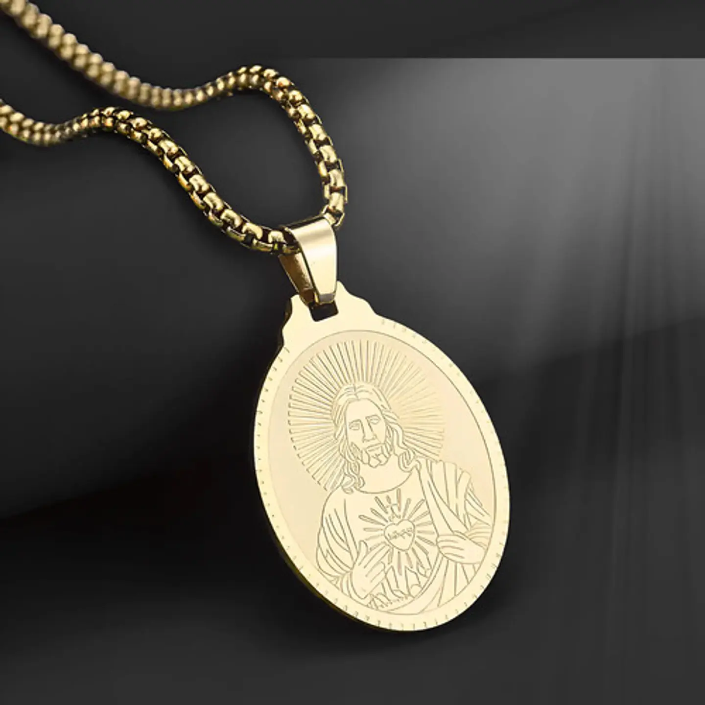 Collar De Acero Para Hombre Mujer Dije Jesús Sagrado Corazón 6
