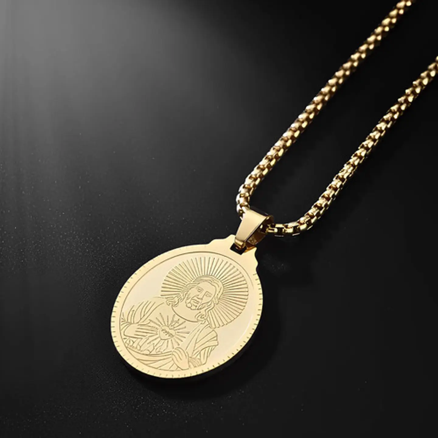Collar De Acero Para Hombre Mujer Dije Jesús Sagrado Corazón 7