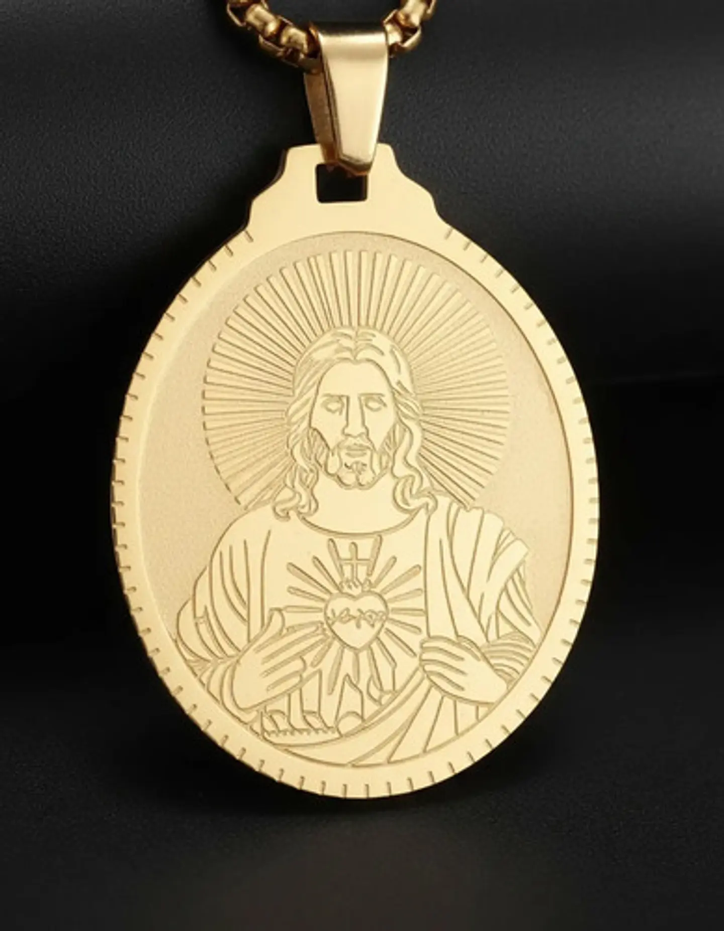 Collar De Acero Para Hombre Mujer Dije Jesús Sagrado Corazón 8