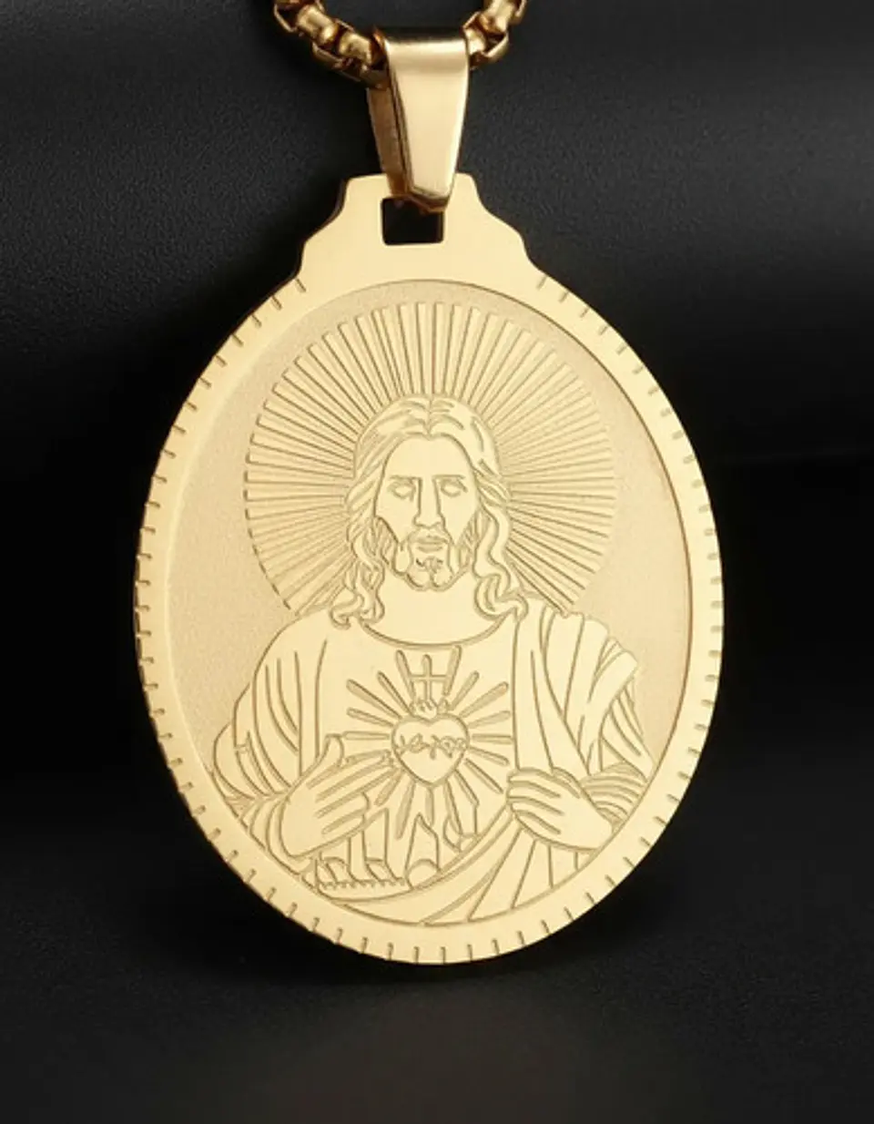 Collar De Acero Para Hombre Mujer Dije Jesús Sagrado Corazón 8