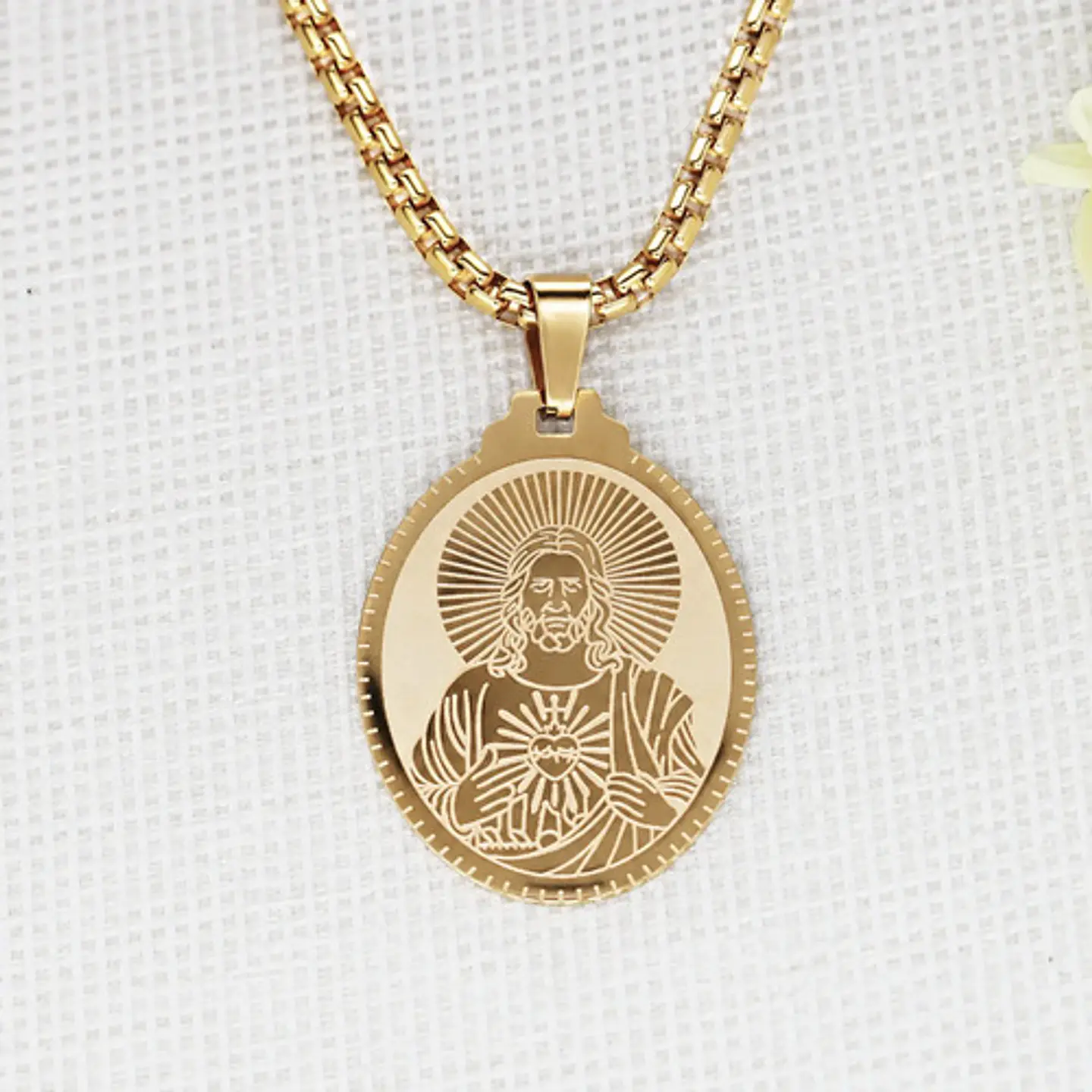 Collar De Acero Para Hombre Mujer Dije Jesús Sagrado Corazón 9