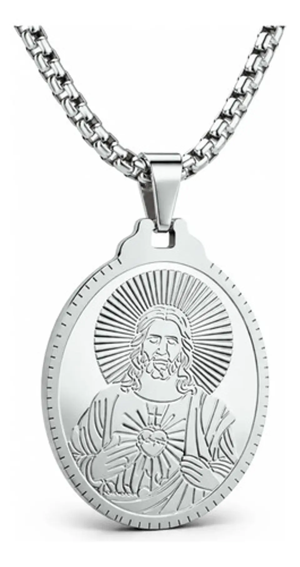 Collar De Acero Para Hombre Mujer Dije Jesús Sagrado Corazón 10