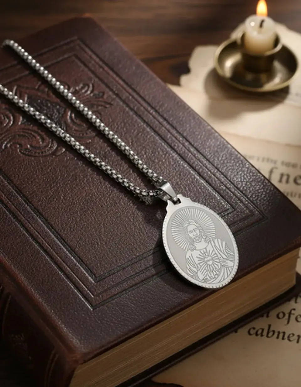 Collar De Acero Para Hombre Mujer Dije Jesús Sagrado Corazón 13