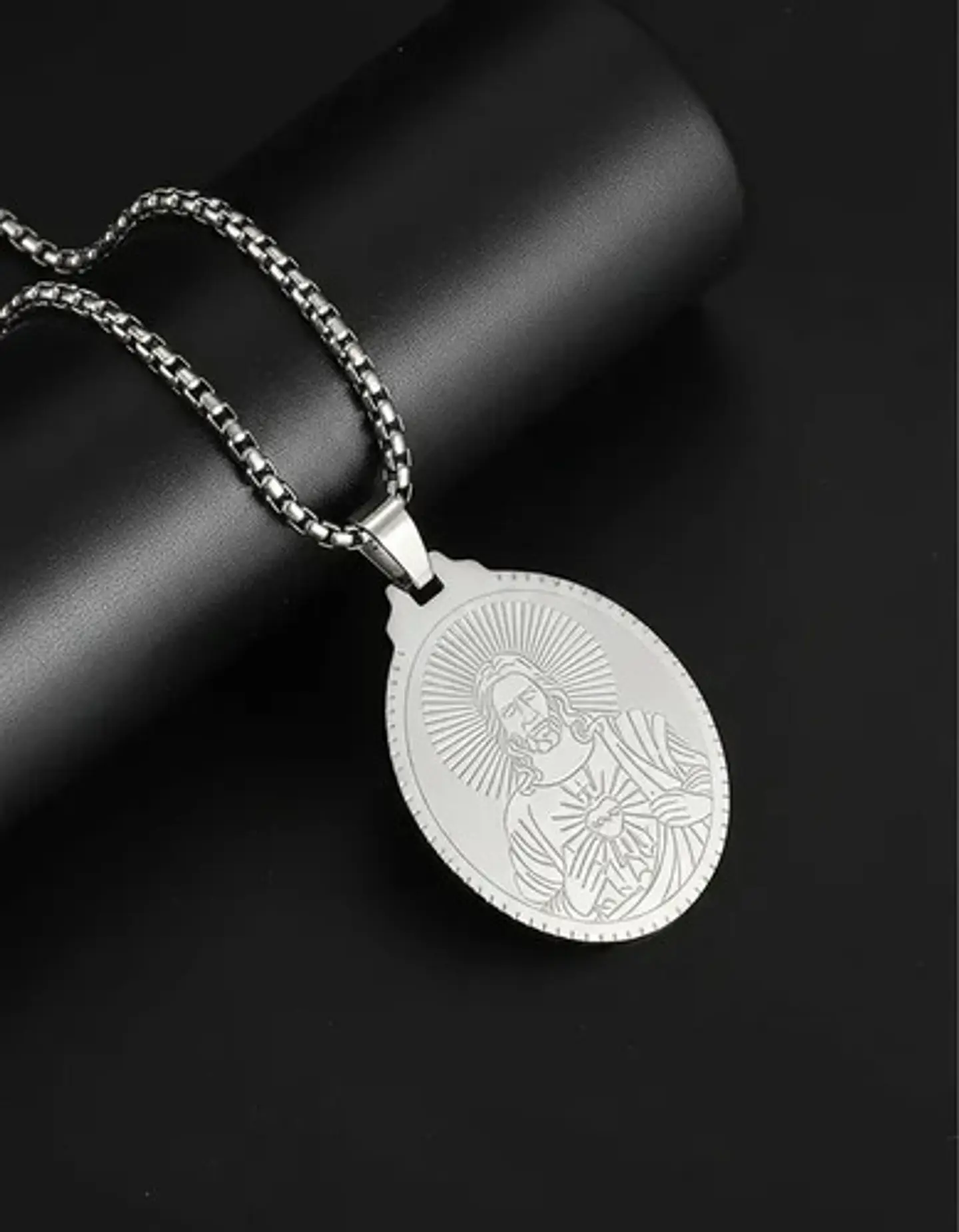 Collar De Acero Para Hombre Mujer Dije Jesús Sagrado Corazón 16