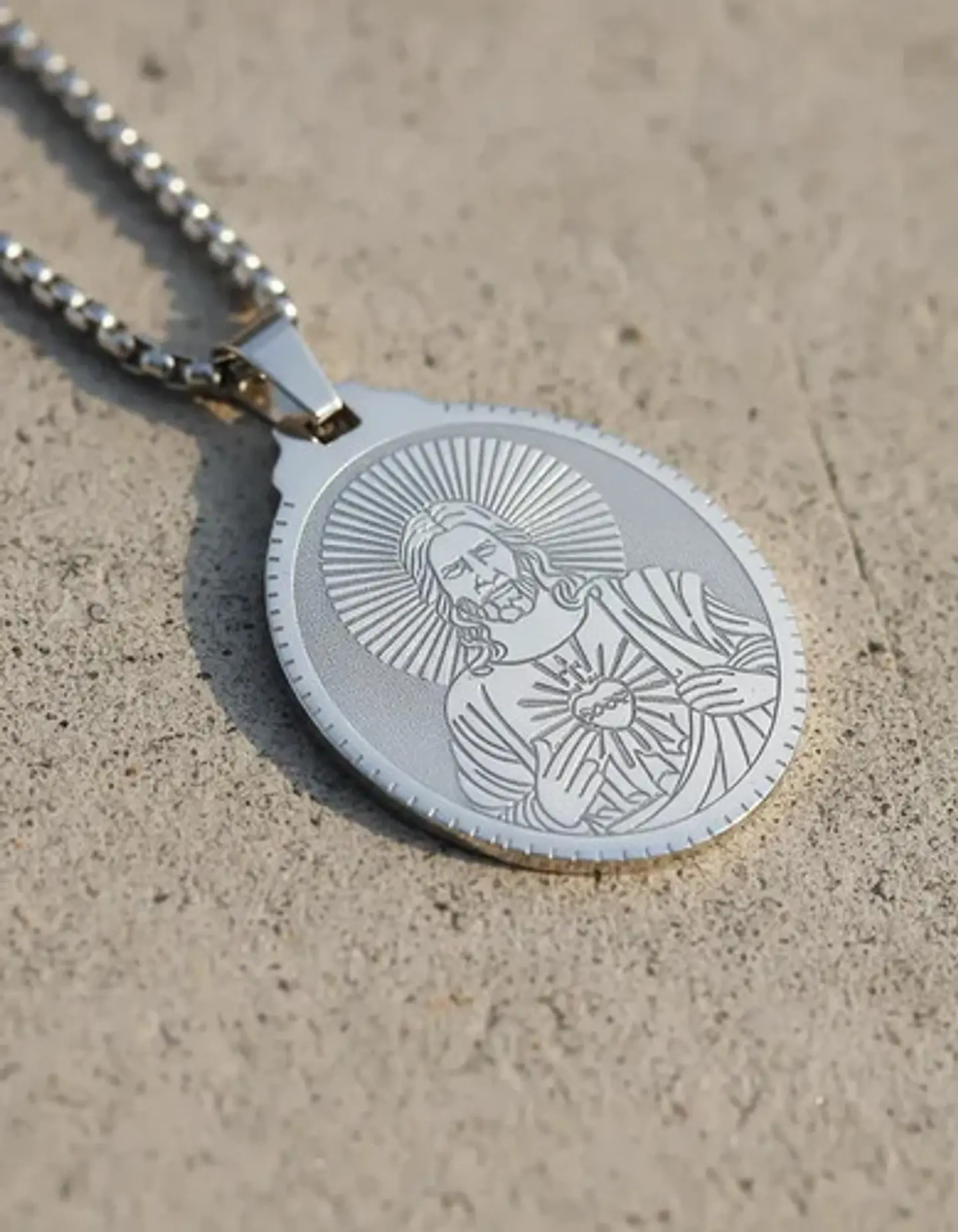 Collar De Acero Para Hombre Mujer Dije Jesús Sagrado Corazón 19