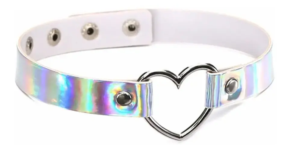 Collar Choker Gargantilla Encaje Corazón Plateado Para Mujer 1
