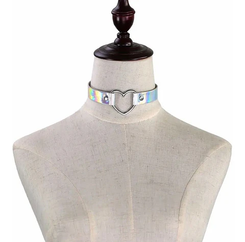 Collar Choker Gargantilla Encaje Corazón Plateado Para Mujer