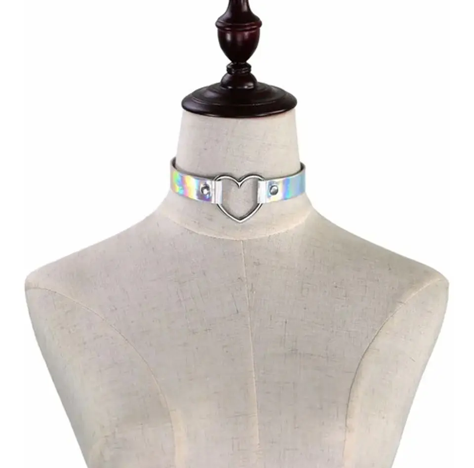 Collar Choker Gargantilla Encaje Corazón Plateado Para Mujer 2