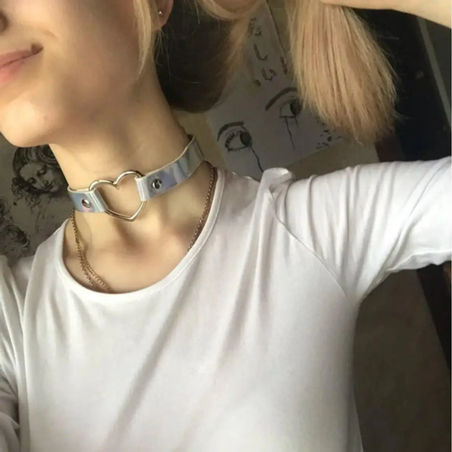 Collar Choker Gargantilla Encaje Corazón Plateado Para Mujer 5