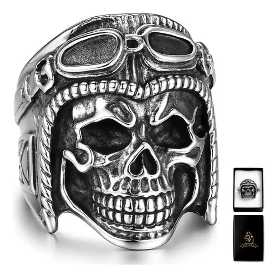 Anillo Color Plata Acero Inoxidable Cráneo Ruta 66 Hombre 1