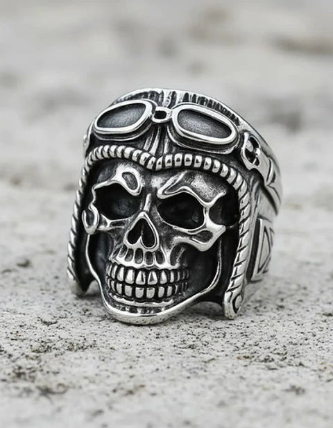 Anillo Color Plata Acero Inoxidable Cráneo Ruta 66 Hombre
