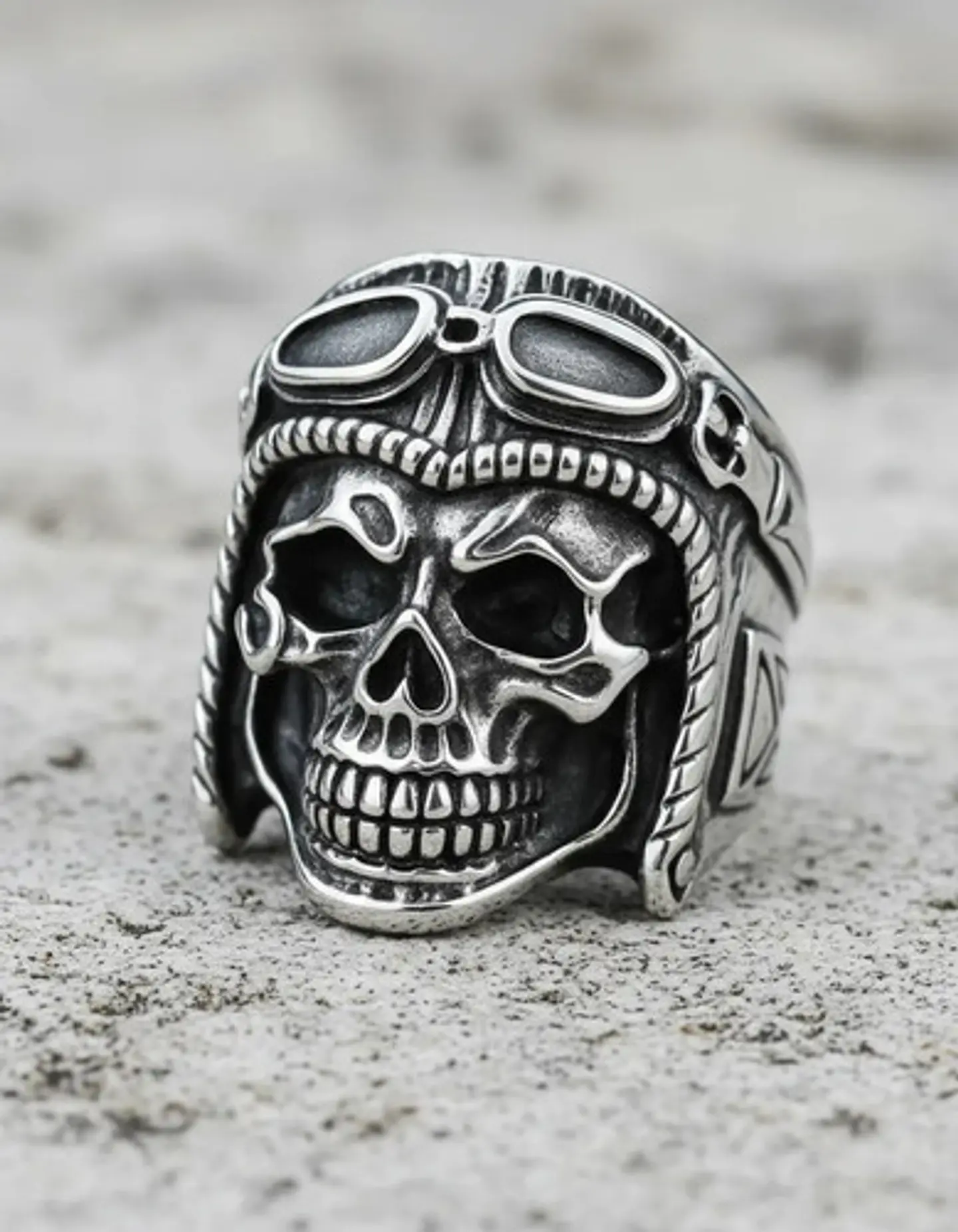 Anillo Color Plata Acero Inoxidable Cráneo Ruta 66 Hombre 2