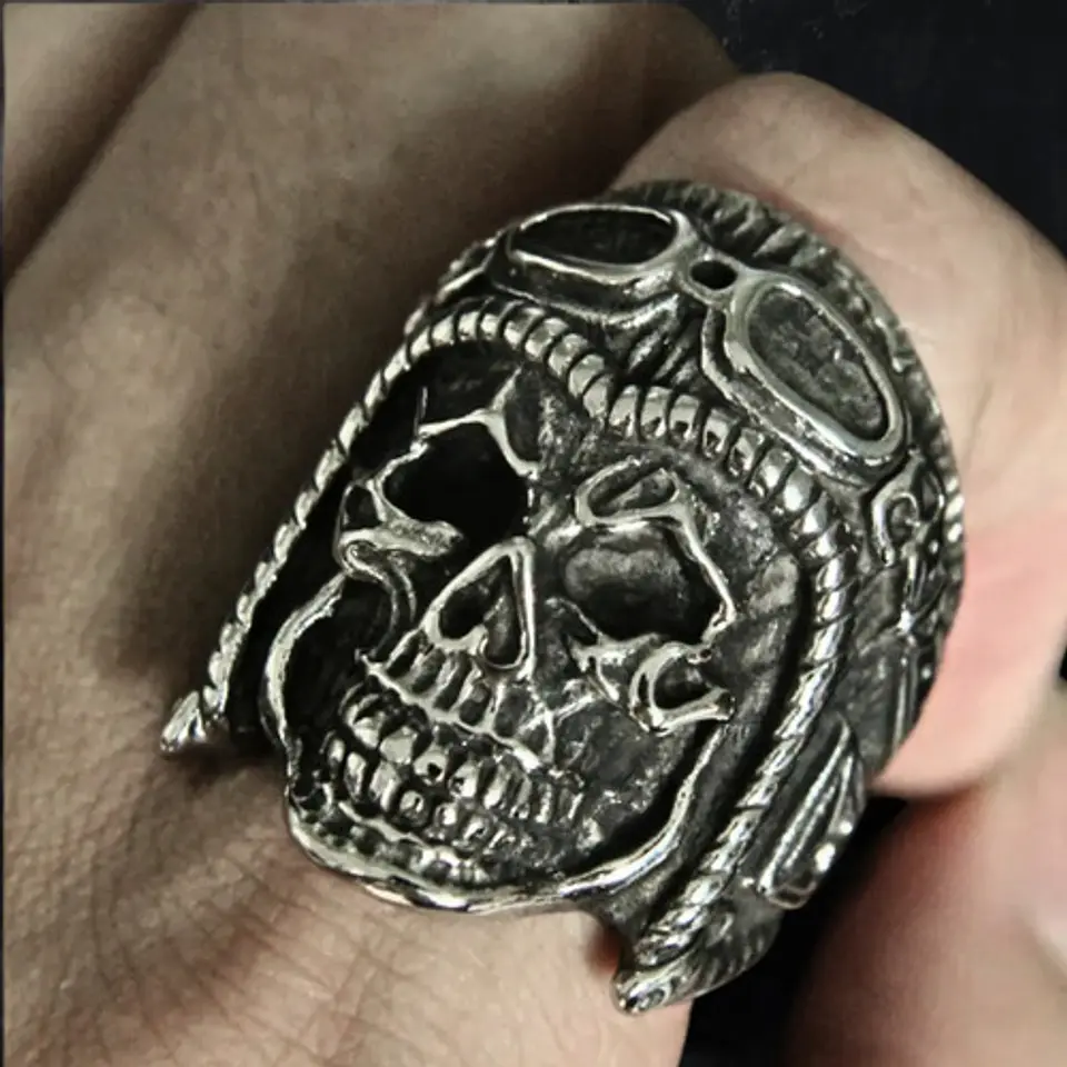 Anillo Color Plata Acero Inoxidable Cráneo Ruta 66 Hombre 3
