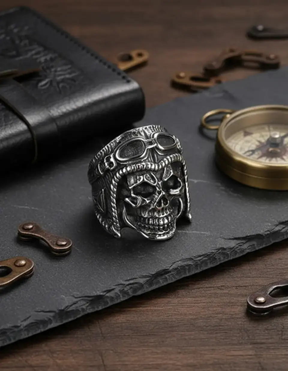 Anillo Color Plata Acero Inoxidable Cráneo Ruta 66 Hombre 6