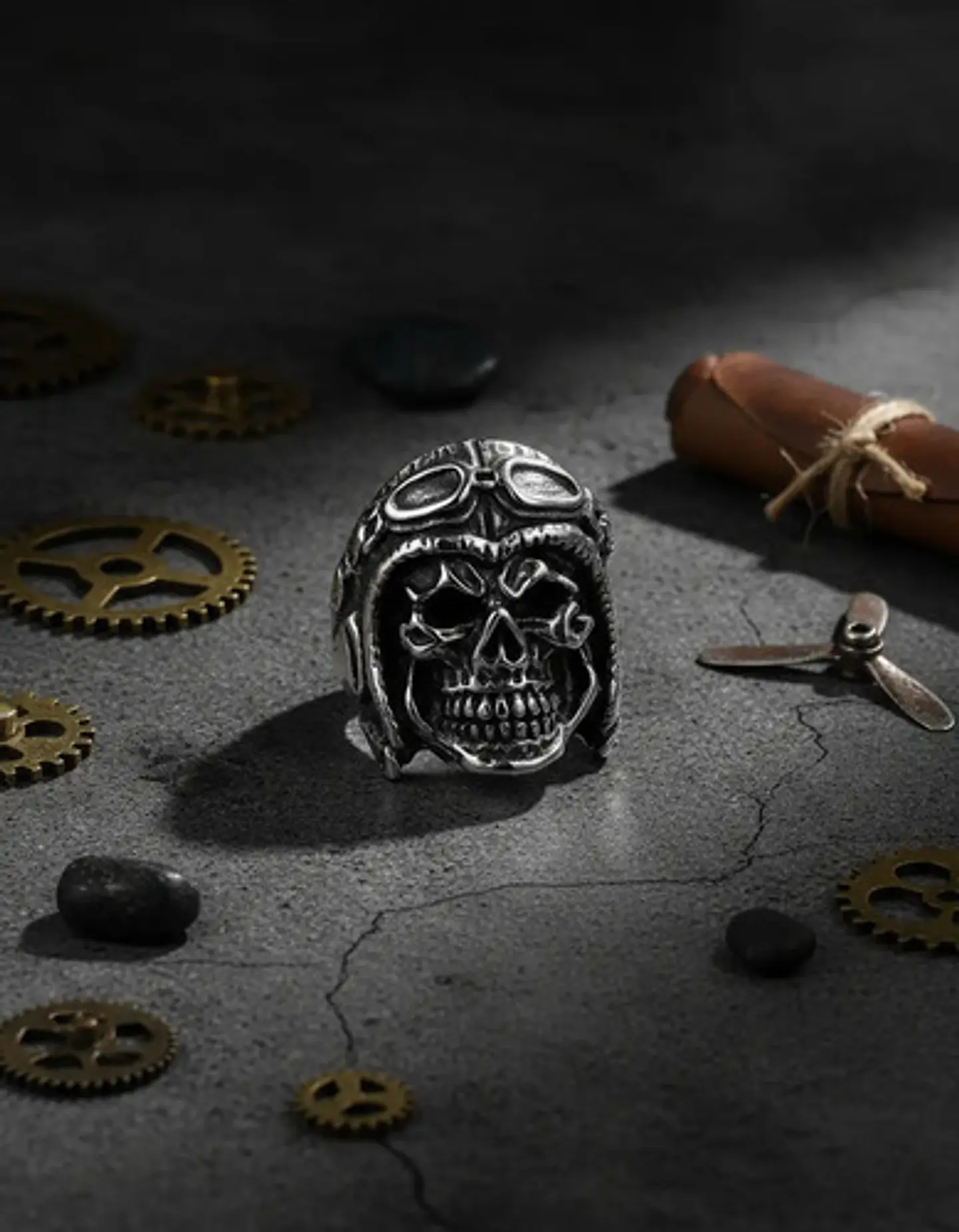 Anillo Color Plata Acero Inoxidable Cráneo Ruta 66 Hombre 8