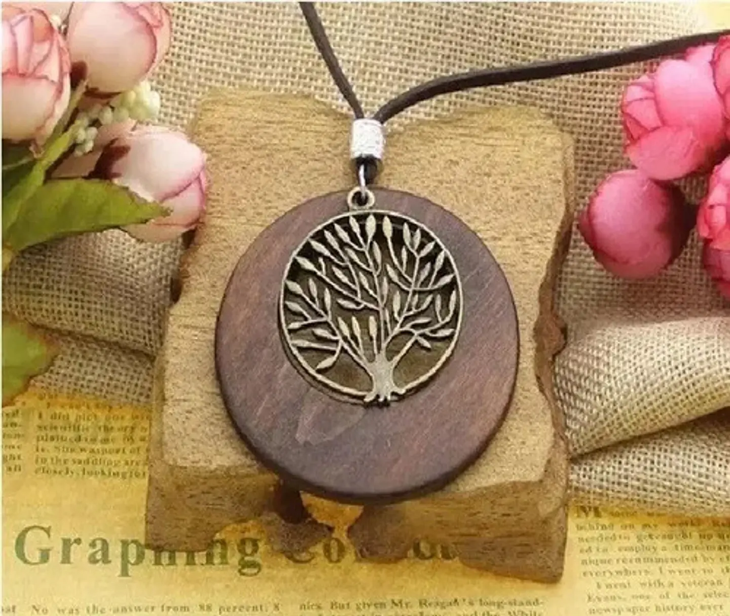Collar Colgante Mujer Cadena De Cuero Árbol De La Vida Moda 9