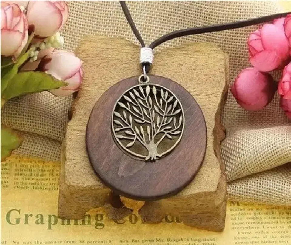 Collar Colgante Mujer Cadena De Cuero Árbol De La Vida Moda 9