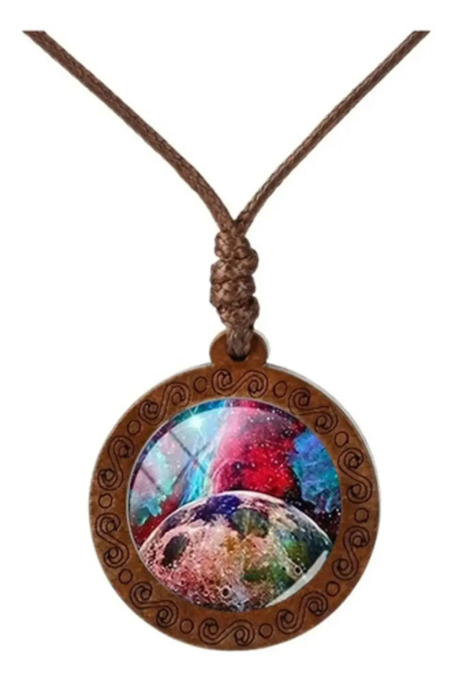 Collar para Mujer Y Hombre dije de Madera Galaxia Planetas Cristal 5