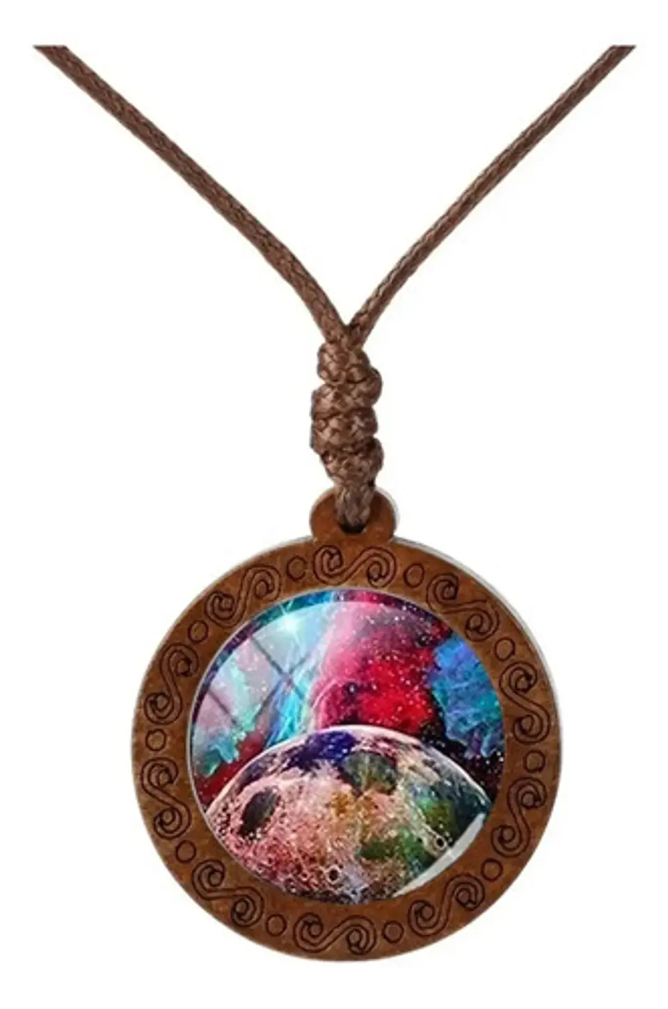 Collar para Mujer Y Hombre dije de Madera Galaxia Planetas Cristal 5