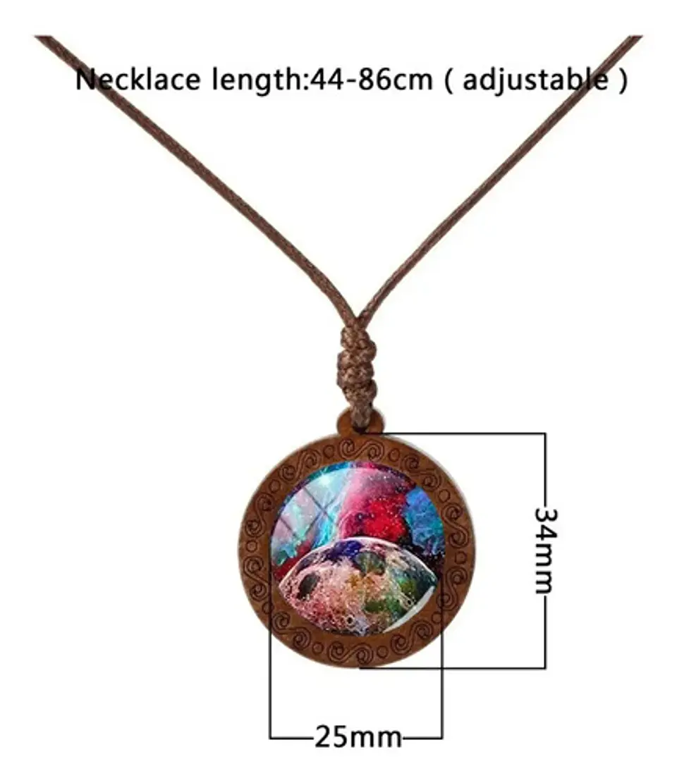 Collar para Mujer Y Hombre dije de Madera Galaxia Planetas Cristal 8