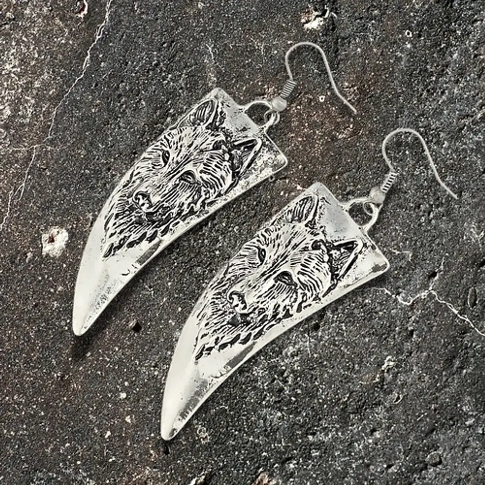 Aretes Pendiente Celtas Colmillo Vikingo Lobo Mujer Hombre 2