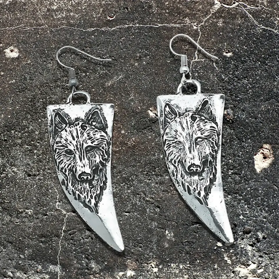 Aretes Pendiente Celtas Colmillo Vikingo Lobo Mujer Hombre 4